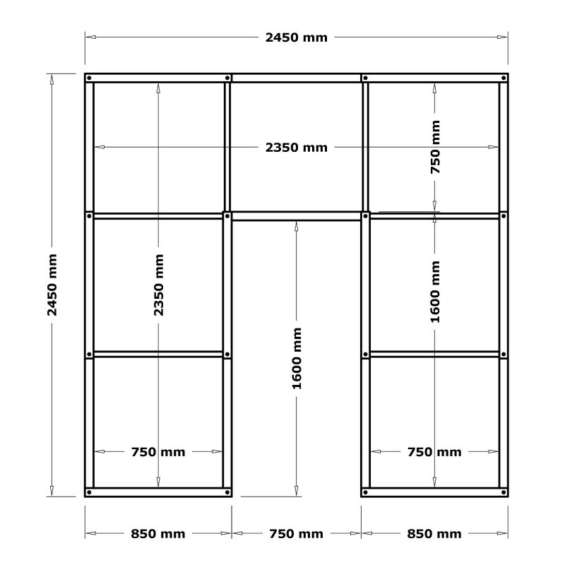 Benedetto U-shape 850mm(W) x 2450mm(L1) x 2450mm(L2) x 2450mm(L3)
